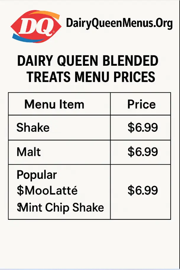 Dairy Queen Blended Treats Menu