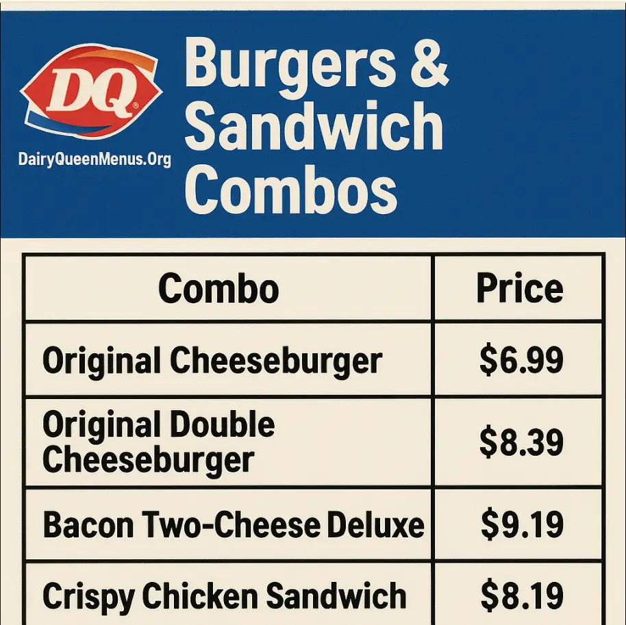 Dairy Queen Burgers and Sandwich Combos Menu