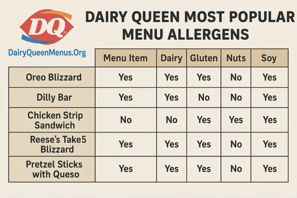 Dairy Queen Most Popular Menu Allergen details