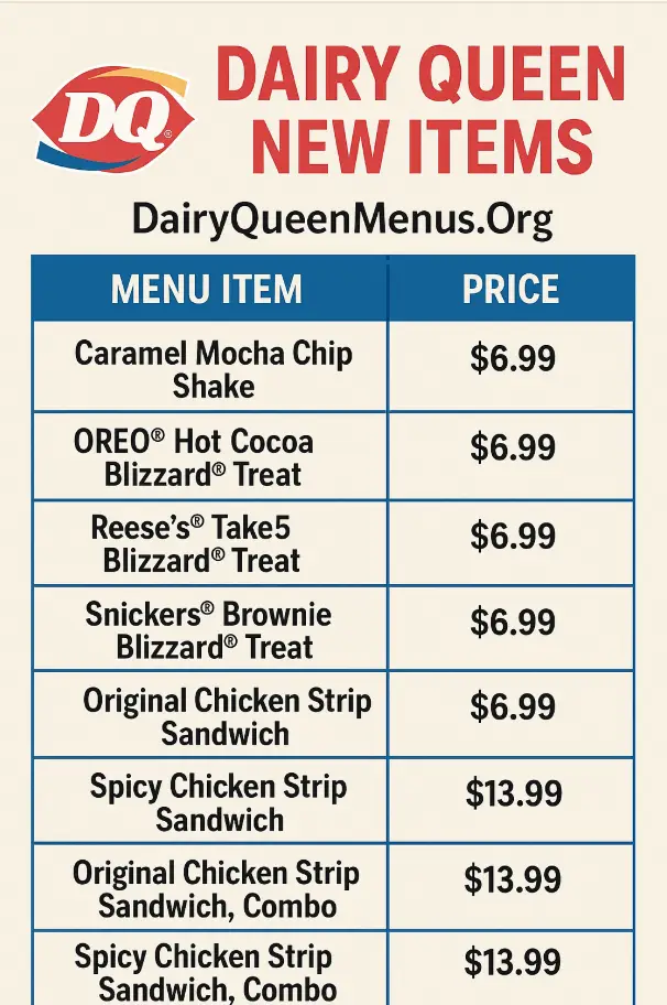 Dairy Queen New Items Menu