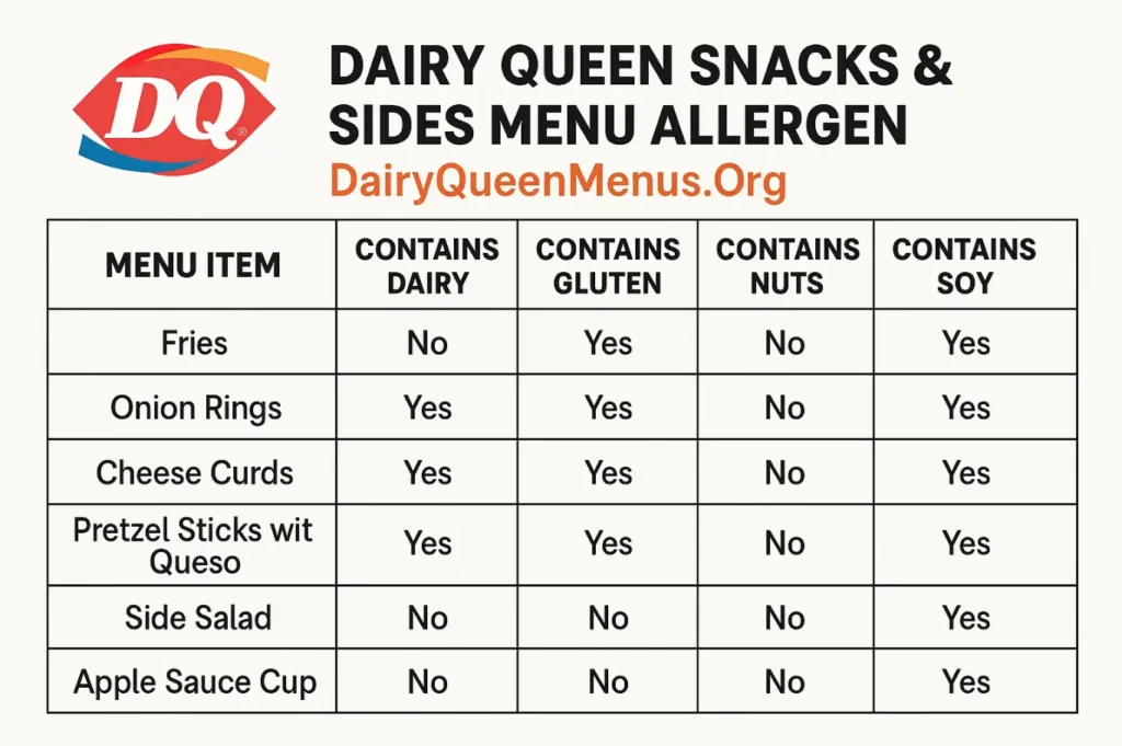 Dairy Queen Snacks And Sides Menu Allergen Info