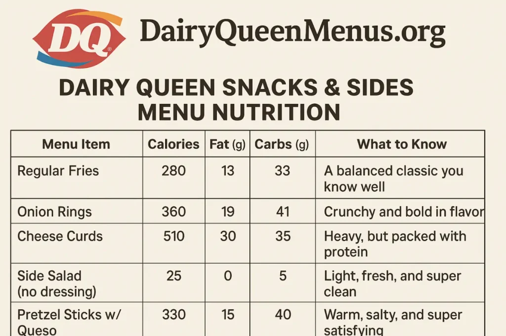 Dairy Queen Snacks And Sides Menu Nutrition Facts